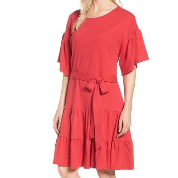 Bobeau Drop Waist Ruffle Cotton Dress - Picture 4 of 10